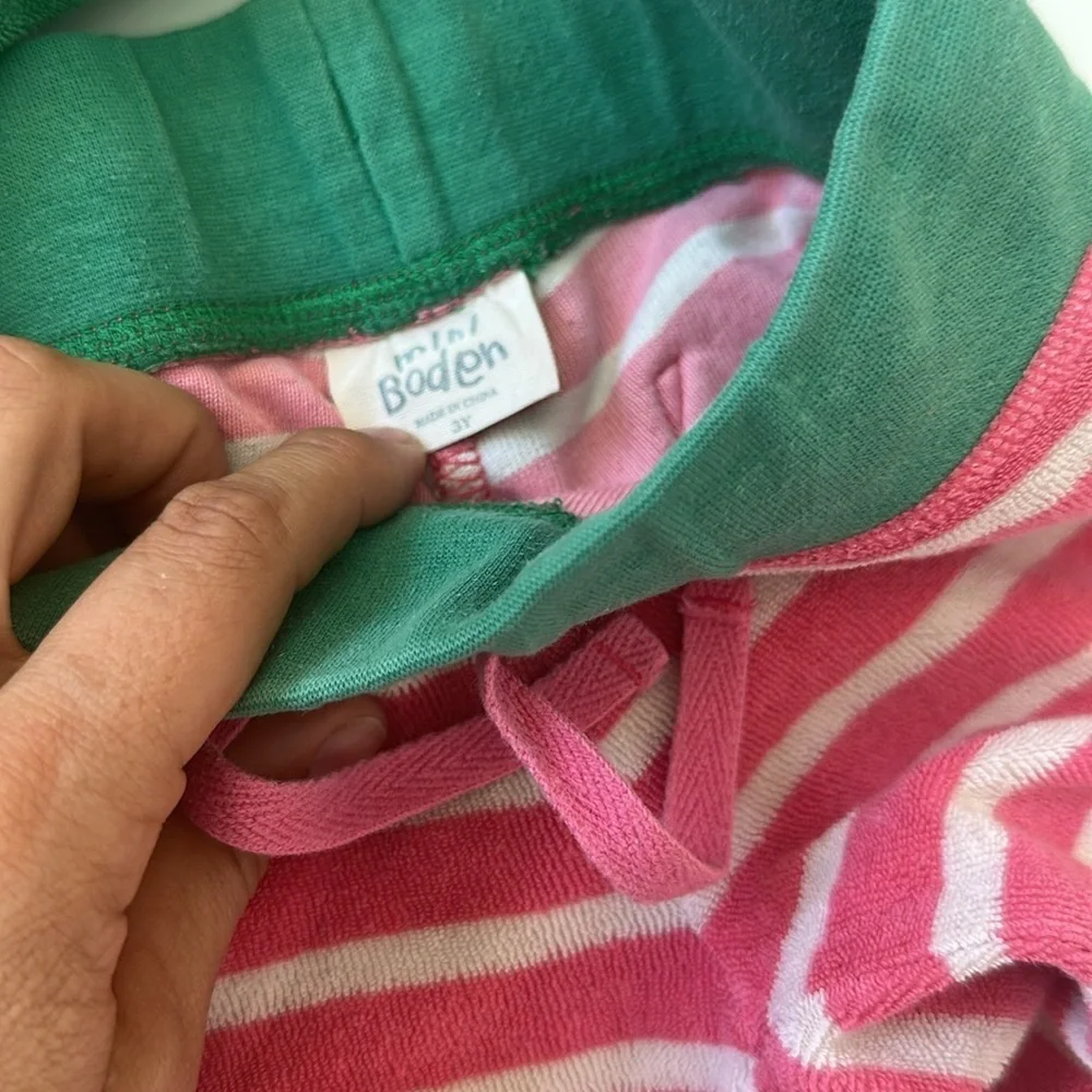 Mini Boden Green and Pink Kids Terry Beach swim cover up marching 3/4Y